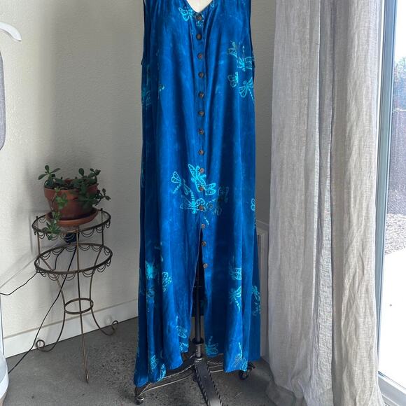 Spicy Bambu Women’s XL Dress Blue Dragonfly Maxi Dress Rayon - Picture 2 of 5